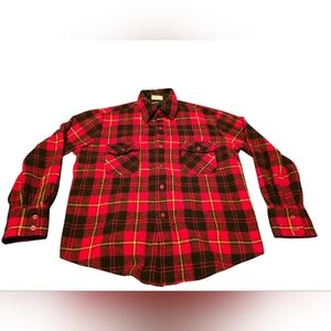 Envoy Vintage Red Plaid Wool Blend Men's Button Up Flannel Work Shirt Size L
